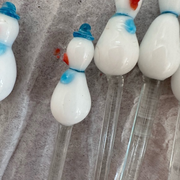 Vintage Barware Snowman Blown Glass Swizzle Sticks Cocktail Party - Picture 4 of 5